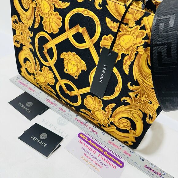 Versace Medusa Black Gold Canvas Large Tote Greca Strap Bag NWT $1,475 - Picture 3 of 10